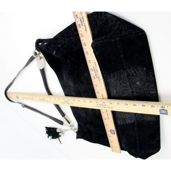 SOFIA CARDONI MADE IN ITALY BLACK SUEDE CROCO PRINT SHOULDER BAG HANDBAG HOBO - Picture 9 of 12